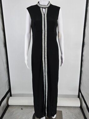 Vintage Early 1970s Black Keyhole Neck Sleeveless Column Maxi Dress (Size 4/S)